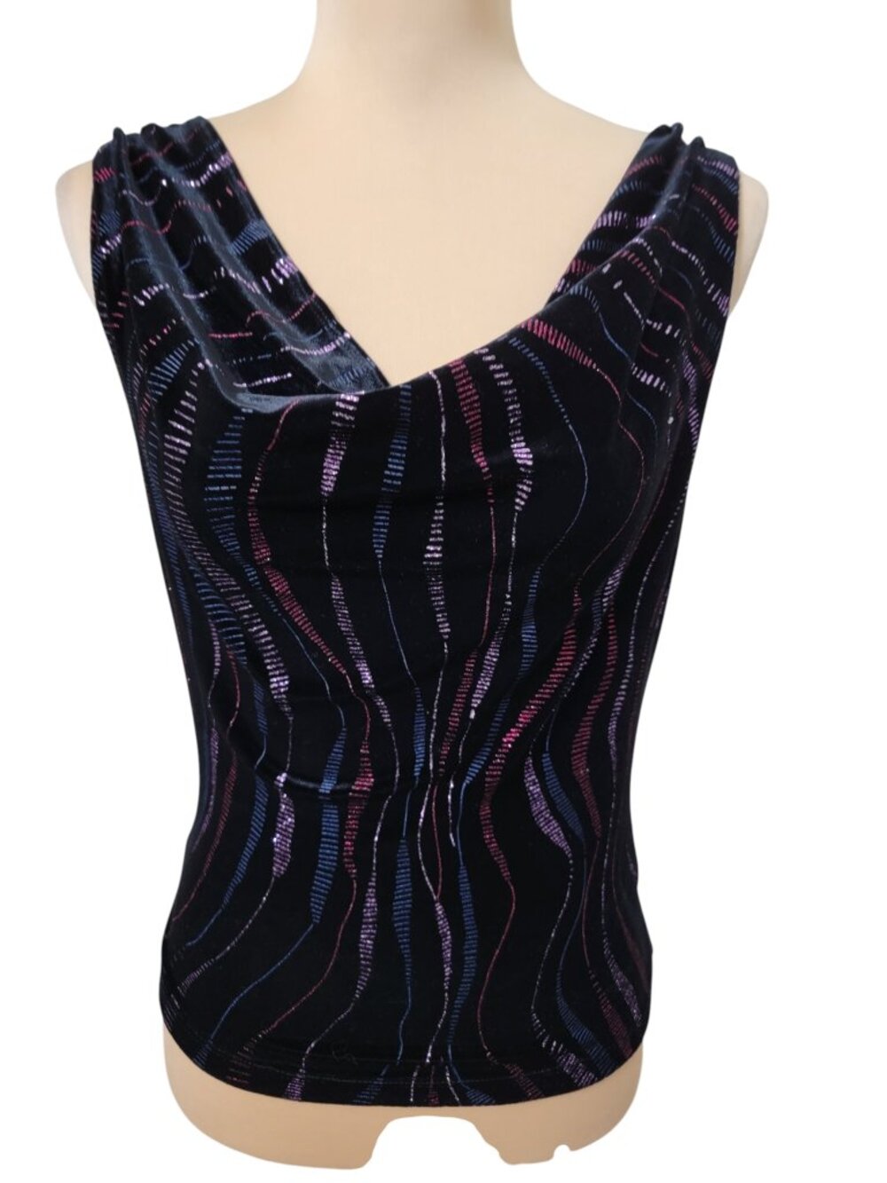 Star CCC Deep Black Velvet Tank with Metallic Purple, Lilac and Blue-Gray Waves